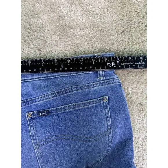 Lee Slim Fit Straight Leg Mid Rise Jeans Womens 14 Blue Denim Dark Wash D233 - Picture 11 of 14